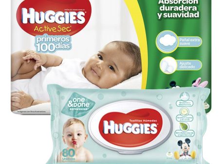 combo huggies active sec primeros 100 dias etapa 1 pack 150   toallitas humedas oneydone x80 Online